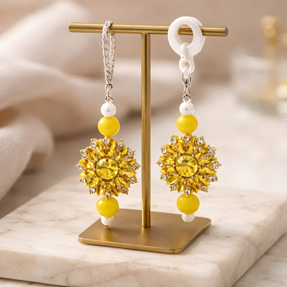 Yellow Crystal Sunburst Tumbler Straw And Handle Charms - Picture 1 of 8
